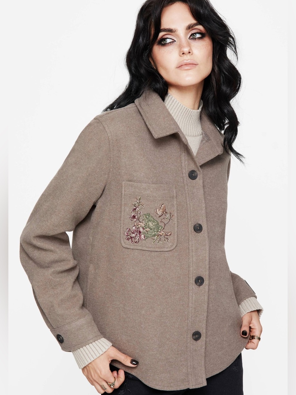 Disturbia Cordelia Floral Frog Embroidered Pocket Front Shacket US 14 / UK 18 - Picture 7 of 8
